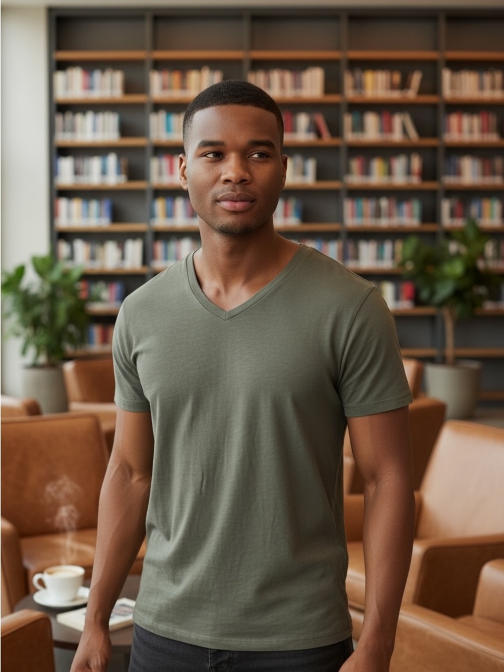 Kenneth Cole New York Grey Slub V-Neck Shirt Mens Size Medium⁠